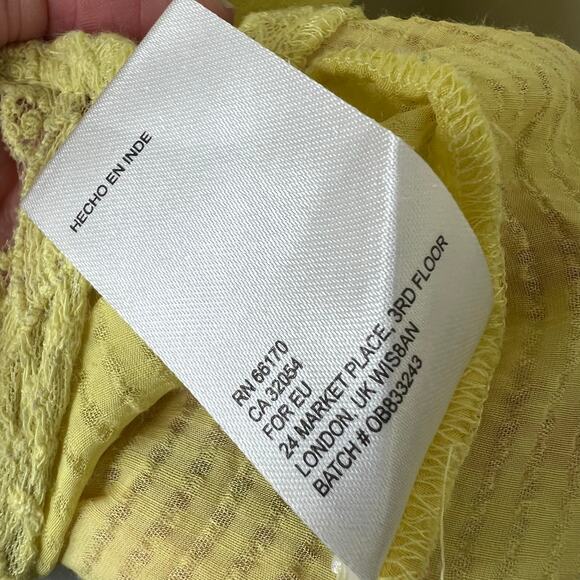 Anthropologie Maeve Victoria Blouse 8 Yellow Lace Ruffle Sleeveless Keyhole Chic - Picture 8 of 11